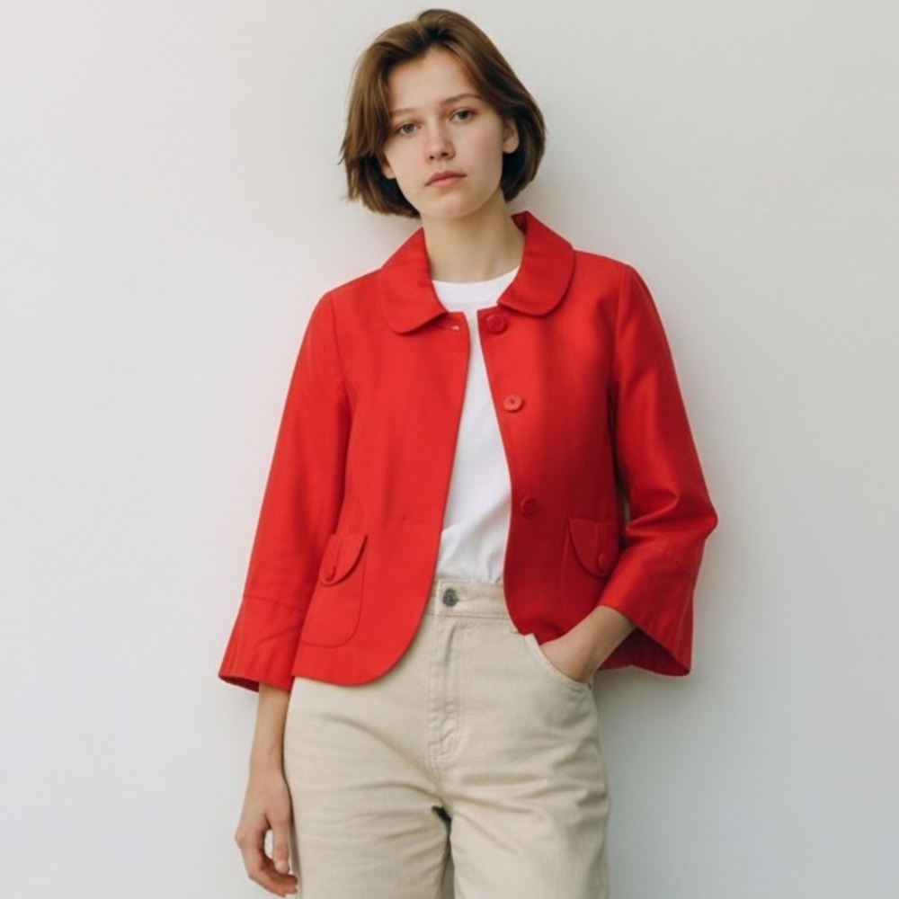 J. Crew Linen Orange One Button Bell Sleeve Jacket Size 4